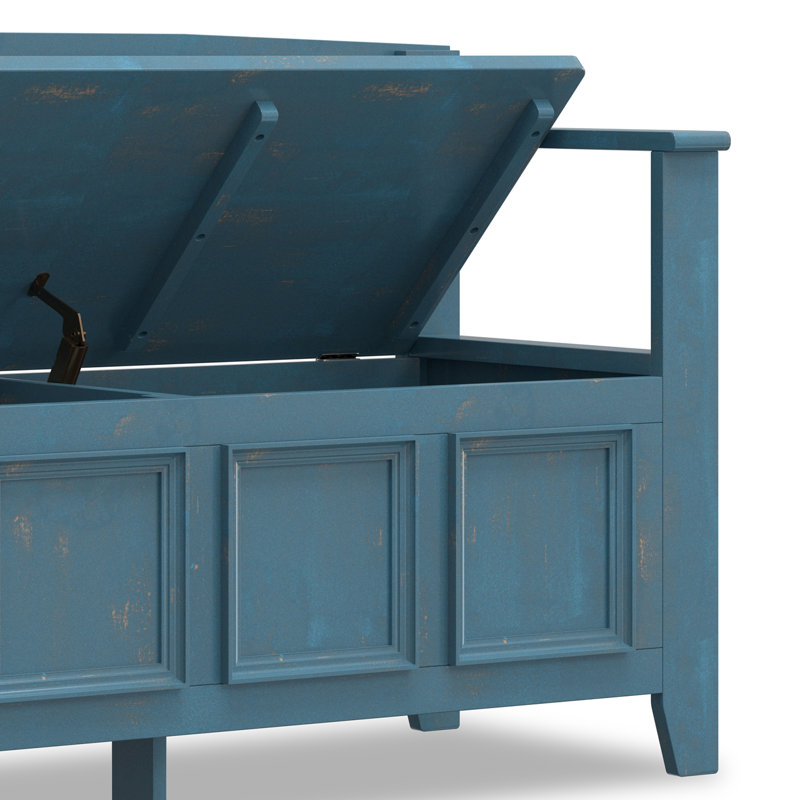 Banc de rangement en bois massif Amherst, Bleu