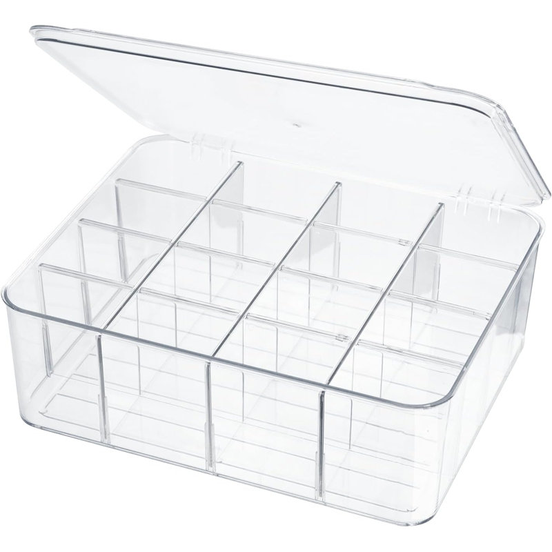 Compartiment de rangement amovible en plastique à 16 compartiments avec couvercle