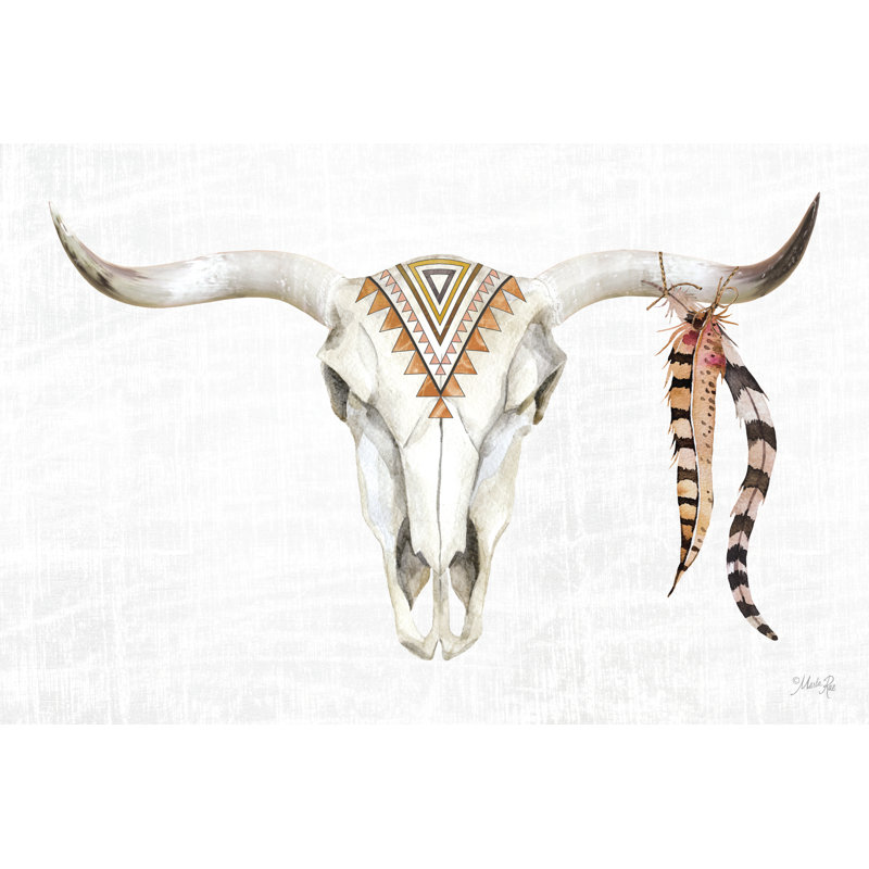Crâne tribal I, H 12 po x l 18 po, Non, Papier avec cadre unique blanc