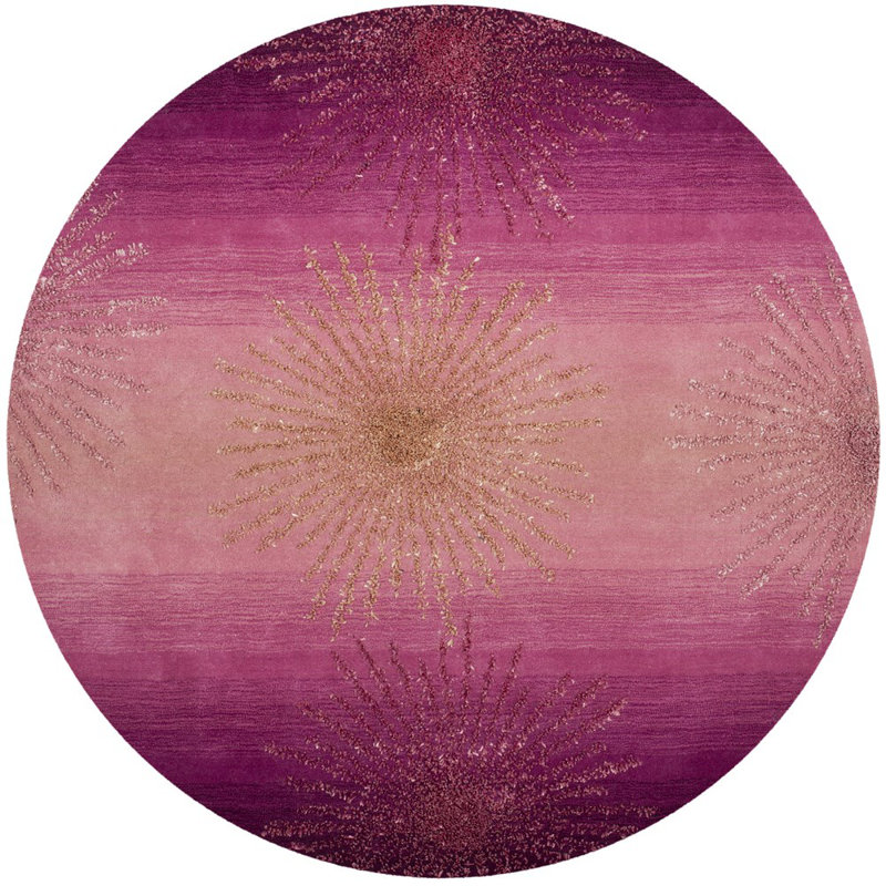 Tapis rose touffeté à la main à motif géométrique Amier, Tapis de couloir 2 pi 6 po x 8 pi