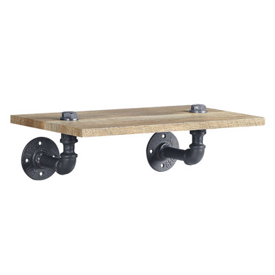 Support mural à un niveau dans la conception de la conduite d'eau, structure et structure en métal, aspect chêne et noir, capacité de 10 lb, niveau de tablette avec aspect, bois synthétique, 18 pouces de large