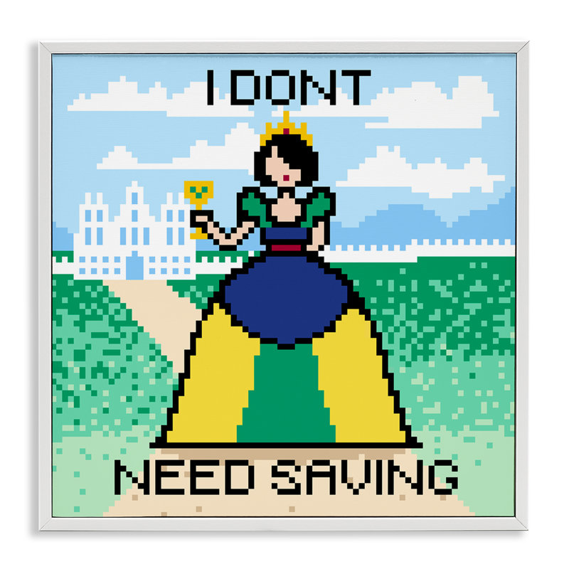 «Don't Need Saving Pixel Princess», estampe numérique par Grace Popp, Estampe numérique encadrée blanc bord de mer