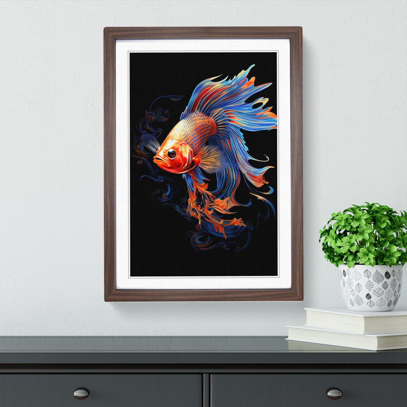 Fish Digital No.2 - Framed Print, 46cm H x 34cm W x 2cm D, Walnut