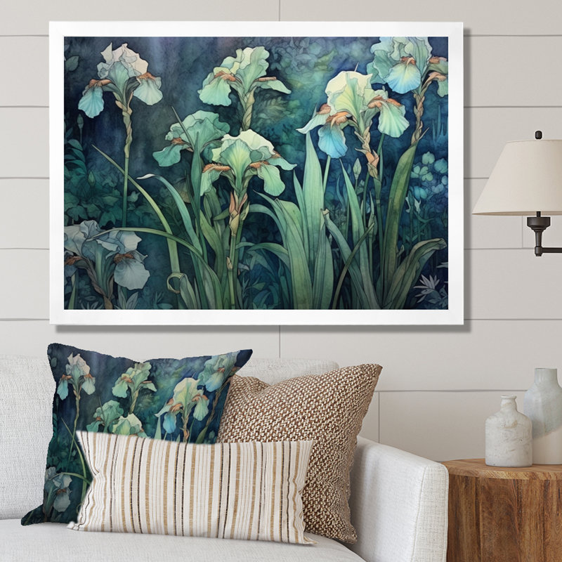 Green Irises Petal III sur toile, Cadre photo blanc, H 12 po x l 20 po x P 1 po