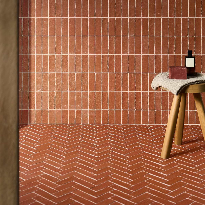 Brixon 1.5x4 Herringbone Matte Porcelain Mosaic Tile, Canyon Red