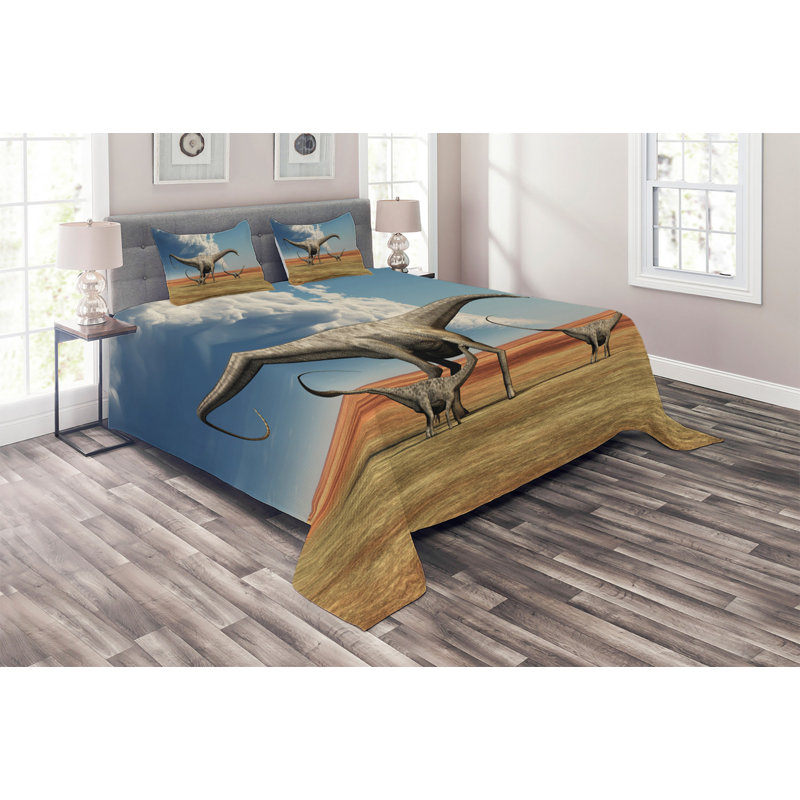 Jurassic Polyester Coverlet, King Bedspread + 2 Shams