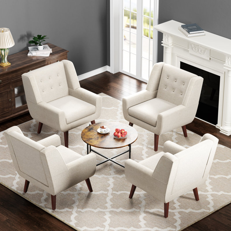 Upholstered Wingback Chair, Beige Linen Blend