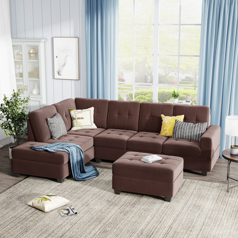 Canapé modulaire réversible de large de 104 po avec repose-pieds Recio, Microfibre gris foncé