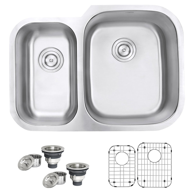 Évier de cuisine en acier inoxydable de calibre 16 à cuve double encastrable 16/16 de 29 pouces Ruvati
