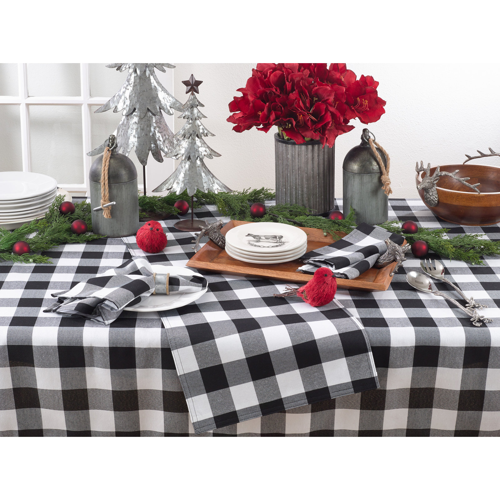 Franco Buffalo Plaid 20" Cotton Napkin, Black/White