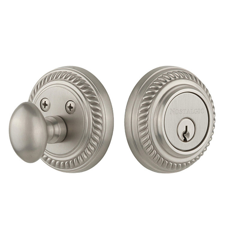 Nostalgic Warehouse Rope Rosette Single Cylinder Deadbolt, Satin Nickel, 2.75