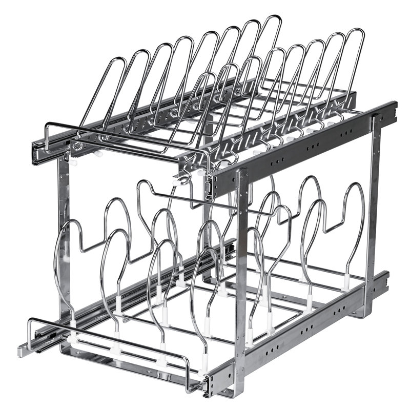 Pan and Pot Rack, 2-Tier Expandable Pull Out Under Cabinet Organizer
