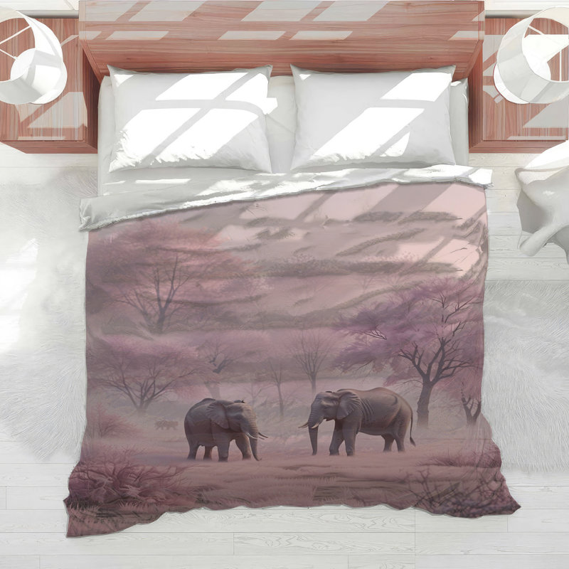 Édredon éléphants en forêt rose, Grand lit