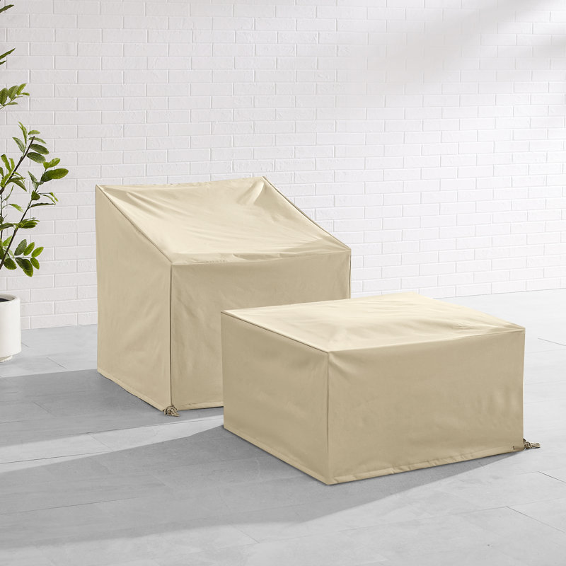 Ensemble de housse de mobilier d'extérieur 2 pièces brun clair - chaise et table carrée / repose-pieds, Jaune