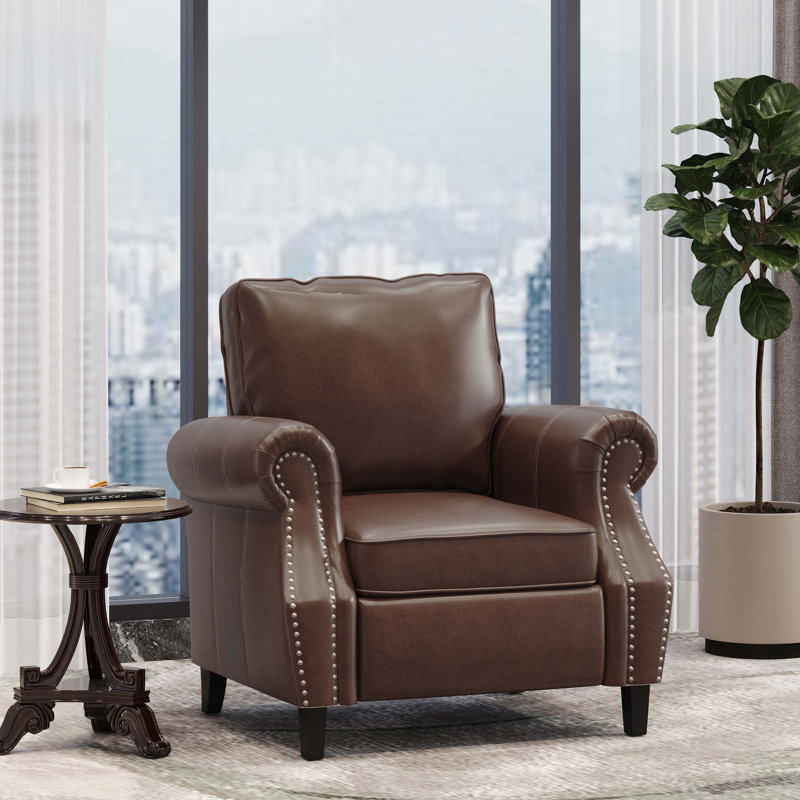 Fauteuil club l 36,5 po Cohligan, Simili cuir brun foncé