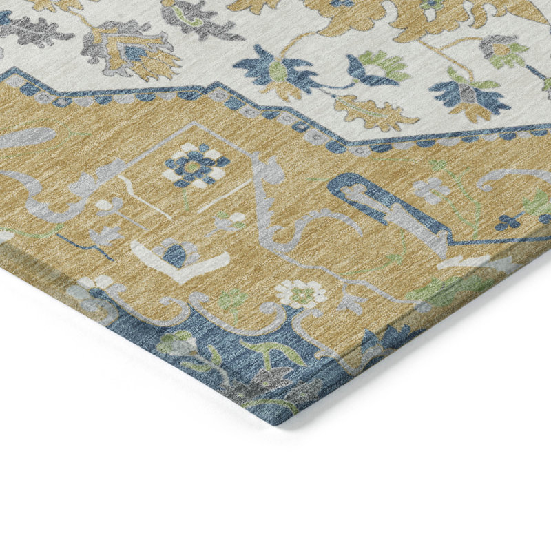 Machine Washable Indoor/Outdoor Chayden ACN985 Gold Rug, Rectangle 9' x 12'