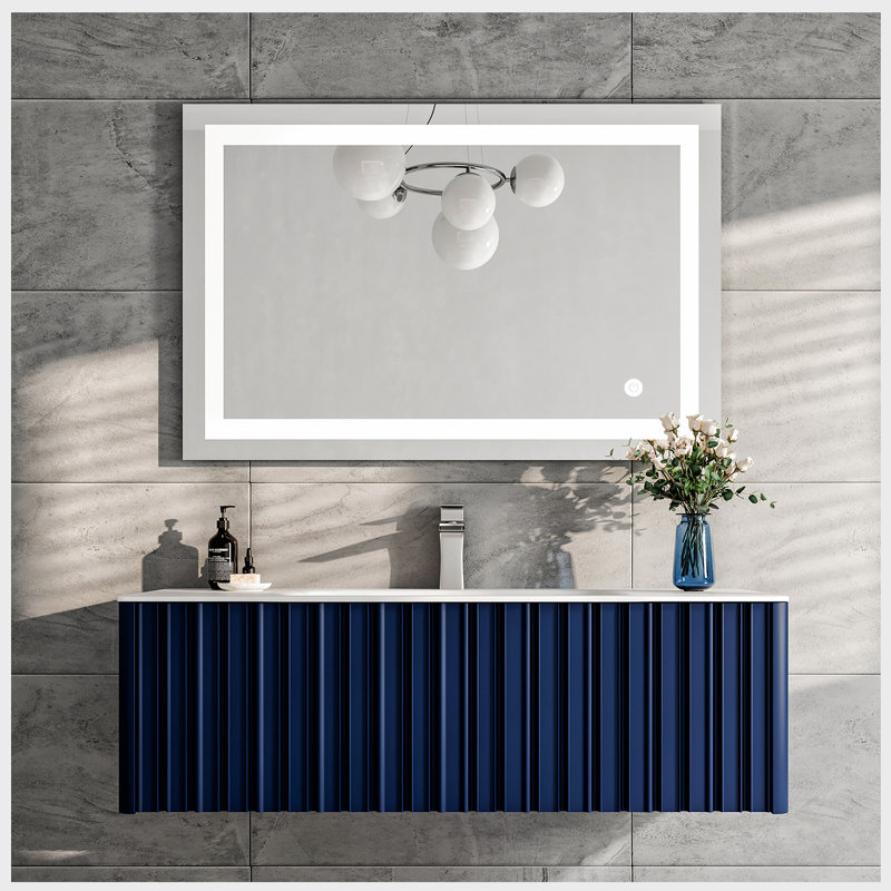 Elitist 48 Wall Mount Vanity With Solid Surface Integrated Sink, Blue