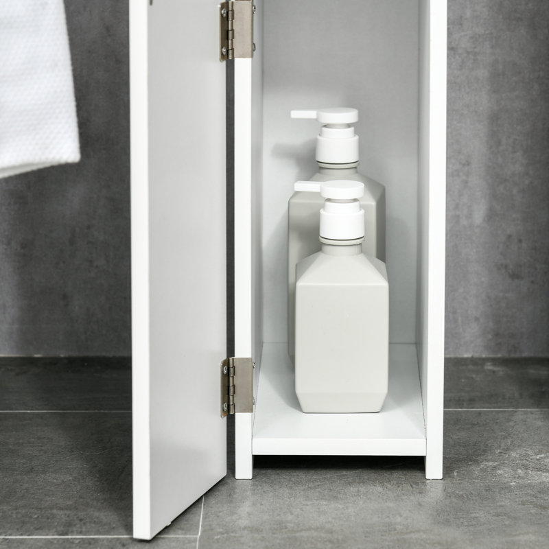 Grande armoire de rangement pour salle de bain, tour à linge autoportante avec 2 tablettes ouvertes et 2 armoires à portes