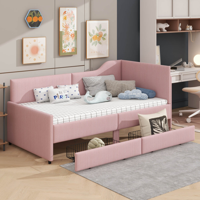 Lit de jour en velours en L Comfy, Rose