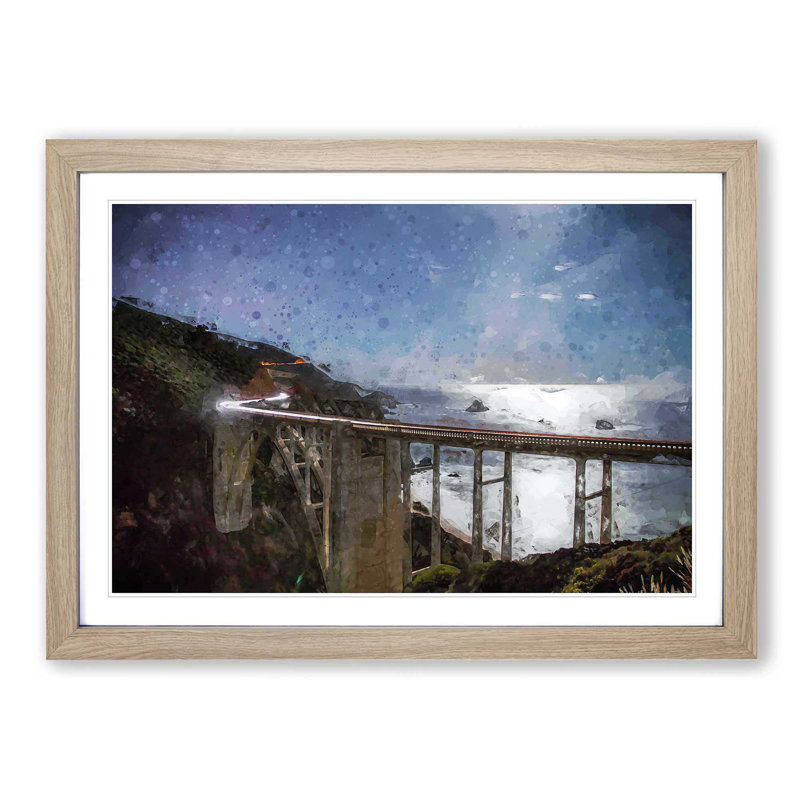 Bixby Creek Bridge in California in Abstract - Picture Frame Graphic Art Print, 48cm H x 65cm W x 2cm D, Oak Framed
