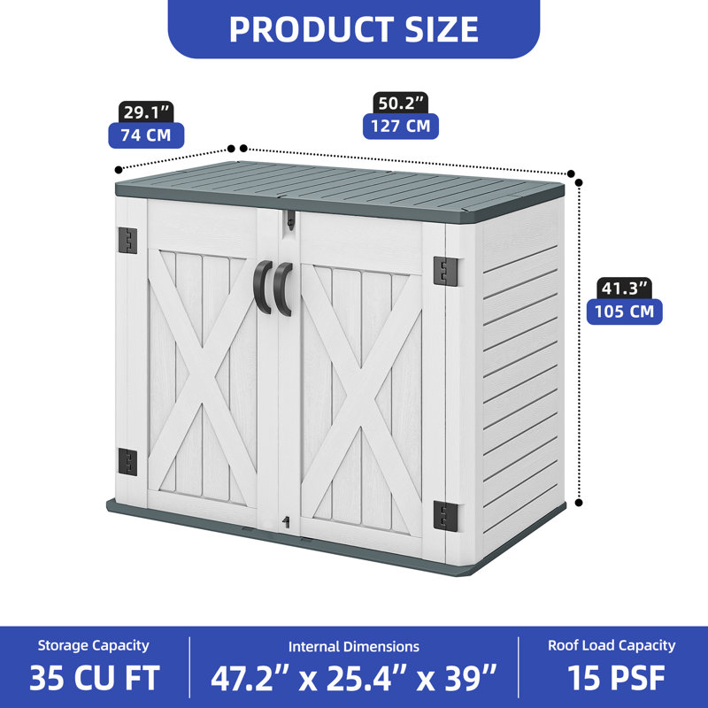 Crossbuck 4 ft. W x 2 ft. D Polyethylene Plastic Horizontal Tool Shed, White