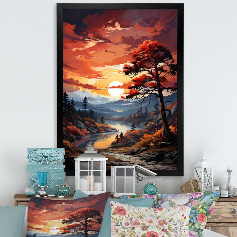 «Pine Tree Crimson Serenade II», reproduction sur toile, Cadre photo noir, H 40 po x l 30 po x P 1,5 po