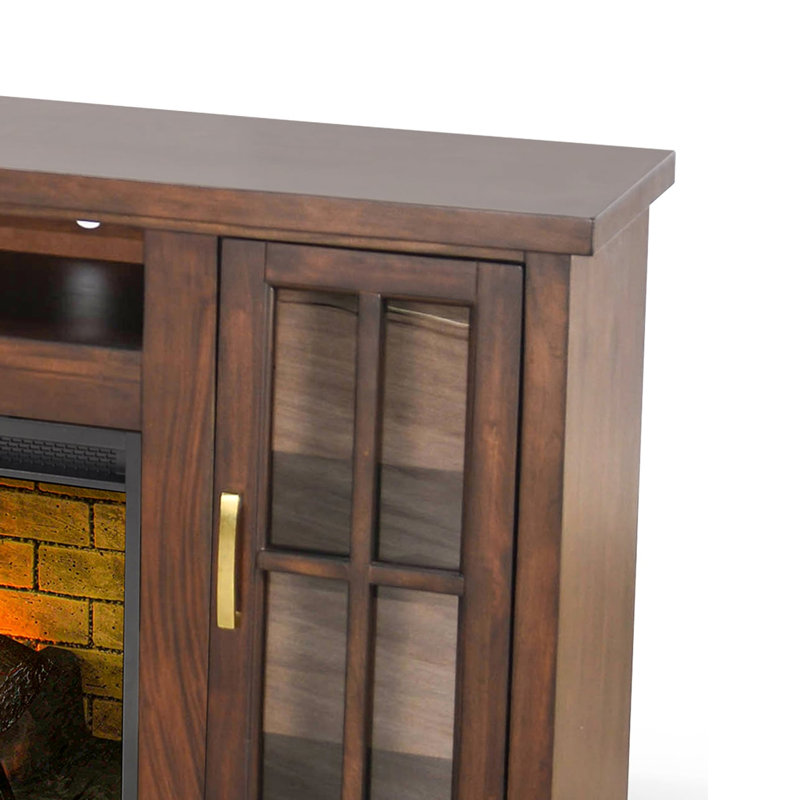 Console média Gery avec foyer encastré, 76 po, 2 armoires, brun foncé, Marron foncé