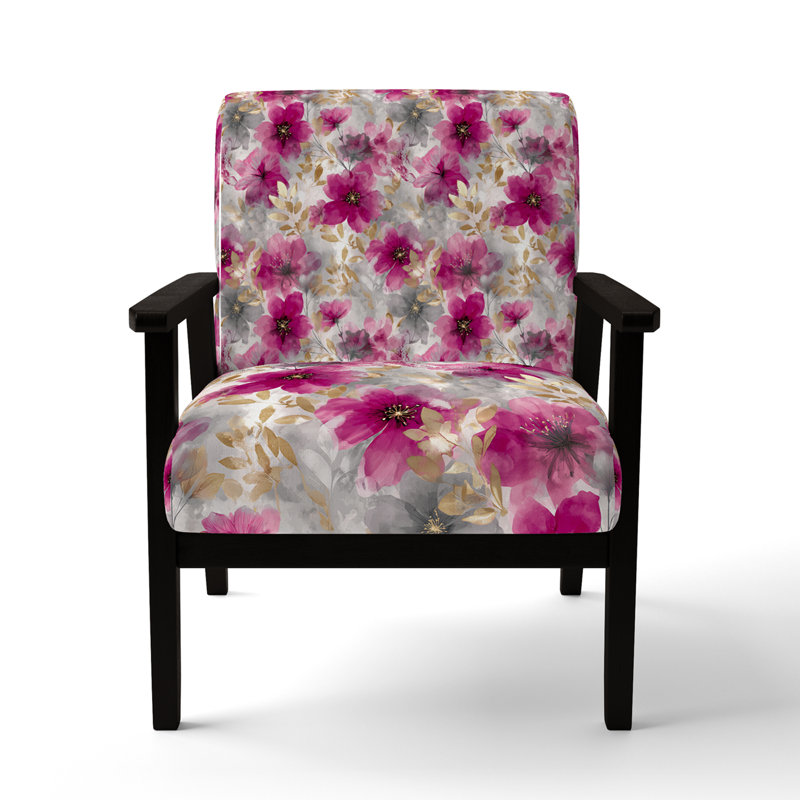 Chaise rembourrée Country Farmhouse - Fauteuil gris fuschia Whisper, Accoudoirs carrés noirs
