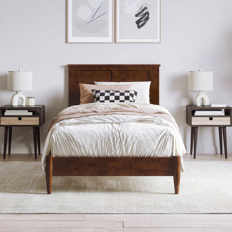 Amandah Low Profile Solid Wood Panel Bed, Twin XL, Walnut