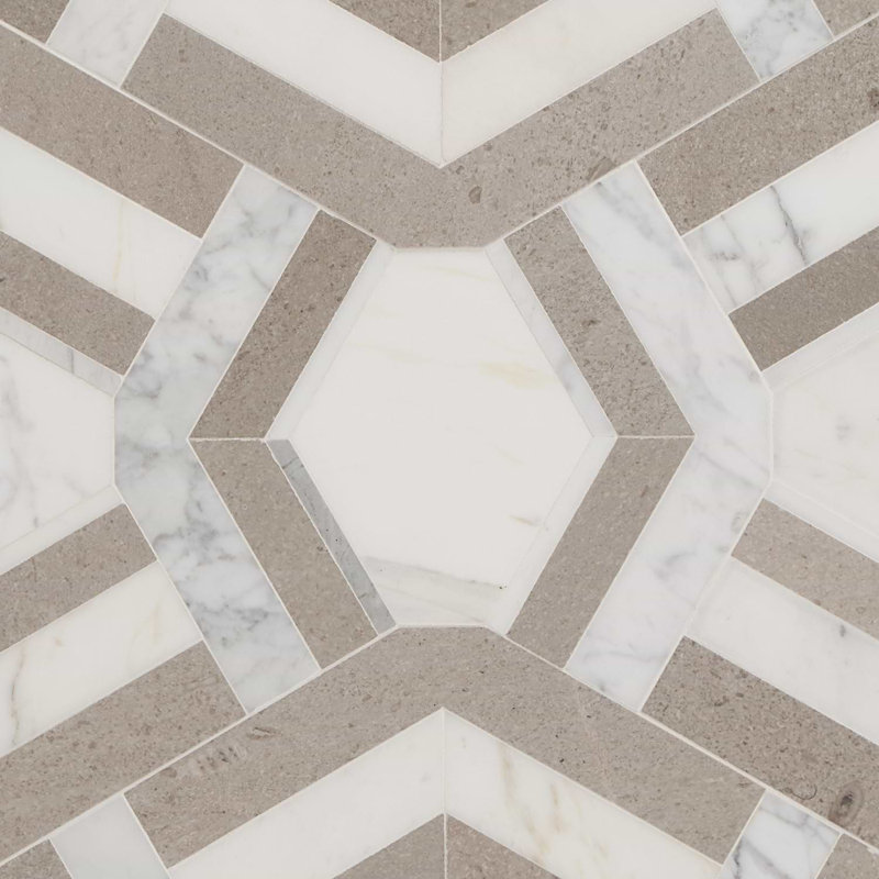 Mezzo 11x18 Polished Calacatta Marble Mosaic Tile, Andente Polished