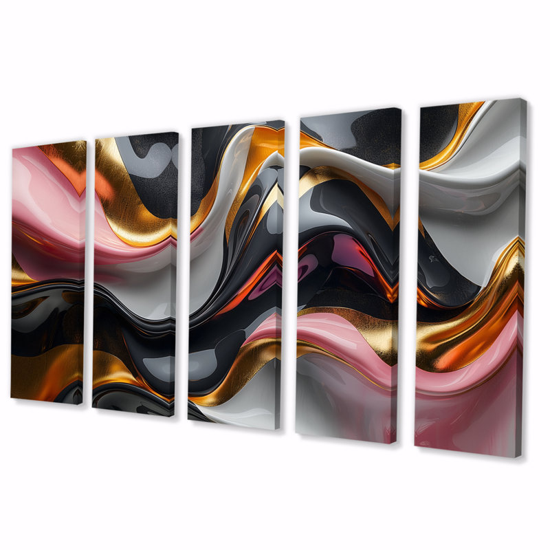 Abstrait marbre en noir et or II - ensemble de reproductions d'art mural en marbre, H 28 po x l 60 po