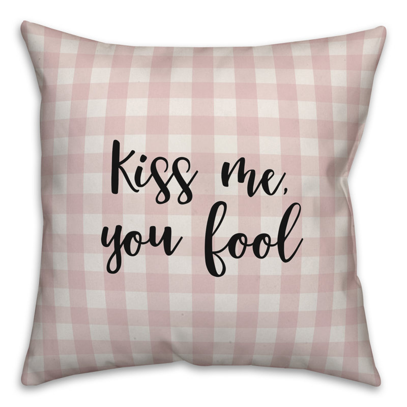  Coussin Kiss Me You Fool, Coussin décoratif, Rose/noir