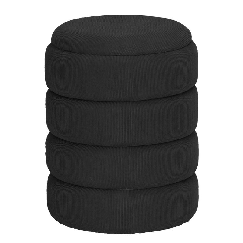Abilyn 35cm Wide Tufted Round Solid Colour Footstool Ottoman with Storage, Dark Grey