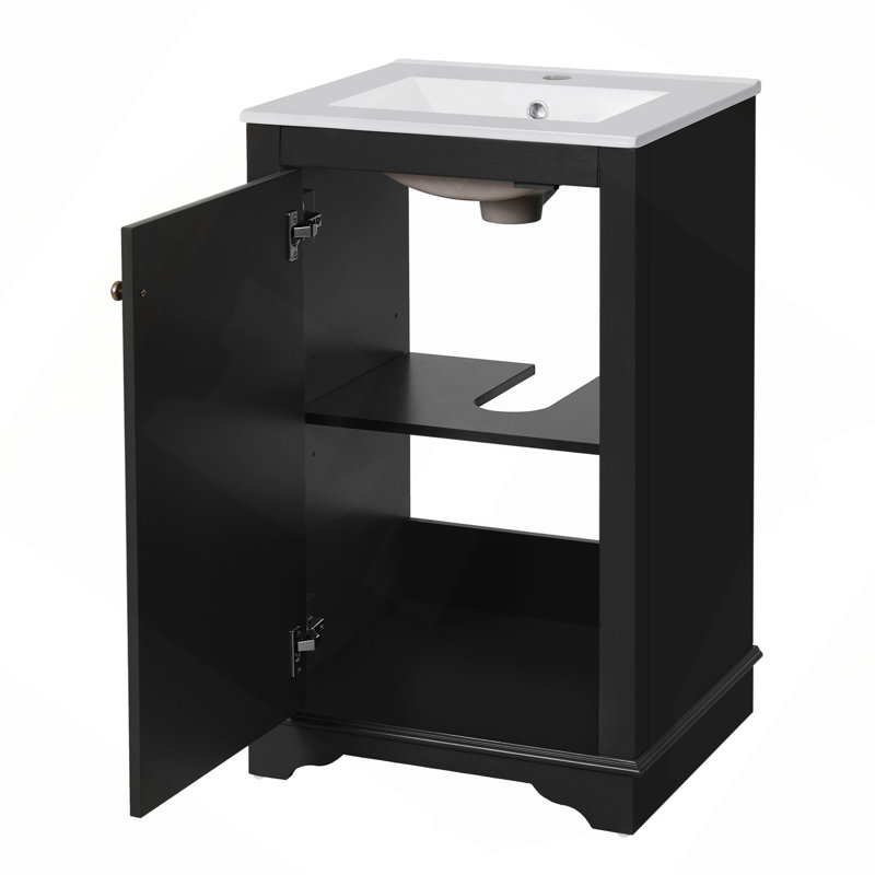 Meuble-lavabo de 20 po avec lavabo en céramique, ensemble de meuble-lavabo simple autoportant avec porte à fermeture douce, tablette réglable, style moderne.