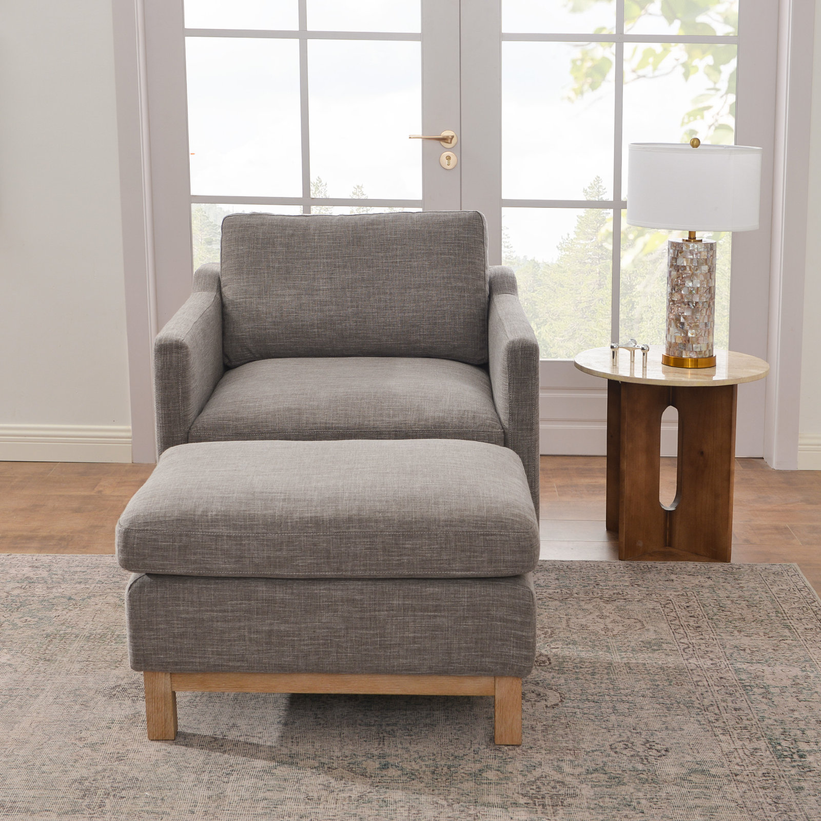 Down Filled Armchair with Ottoman, Smoke
