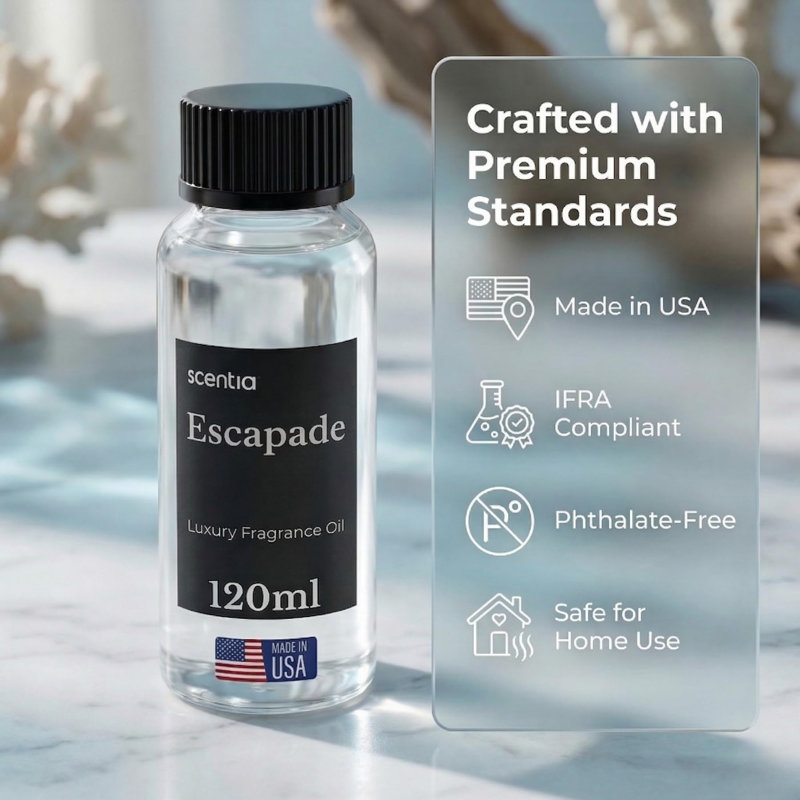 Recharge d'huile Scentia Escapade Diffuser, 4,02 oz liq., 6" H x 4" W x 4" D, Escapade