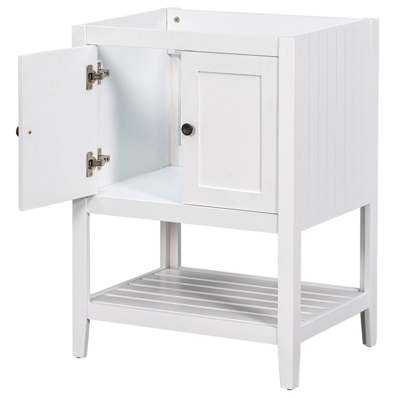 Base de meuble-lavabo de 24 po en blanc - Armoire de rangement moderne en bois massif avec portes et cadre ouvert inclus