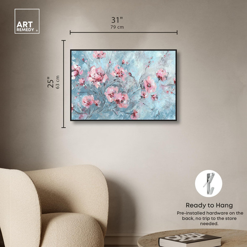 Bloom Season Pastel Abstract Canvas Wall Art with Black Frame