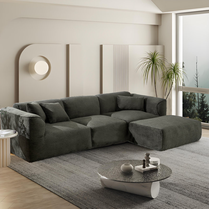 Canapé modulaire rembourré 2 pièces avec repose-pieds Wabi-Sabi, Mélange de polyester vert