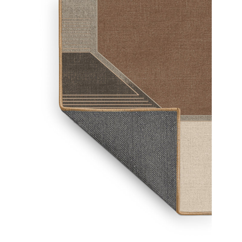 Soft Plush Eakes Classic Geometric Shapes Area Rug in Brown – LightBrown Binding, 5' Round