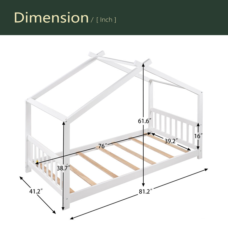 Lit plateforme House avec tête et pied de lit, toit, Blanc