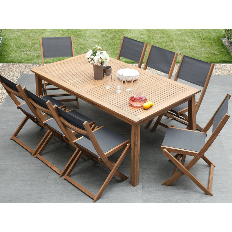 Lilith 8 - Person Acacia Wood Patio Dining Set with Extendable Rectangular Table , Cushions Included