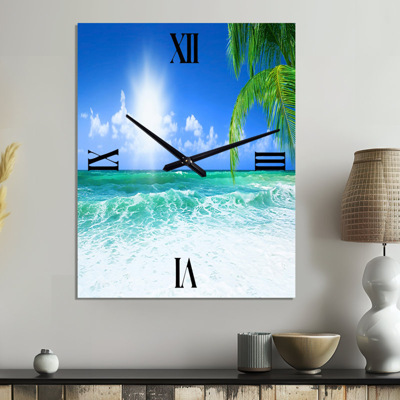 Beautiful Beach With Bright Sun - Horloge murale en métal Beach, Grand