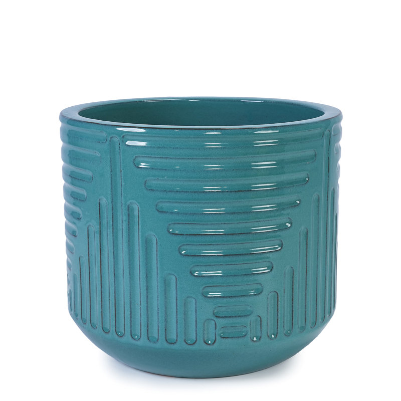 Stylish Cyan Ceramic Planter, All - Weather Suitable For Indoor And Outdoor Spaces, 16" Dimensions Planter With Resistance, Ideal Flowers, Small Greenery, 14.57" Height