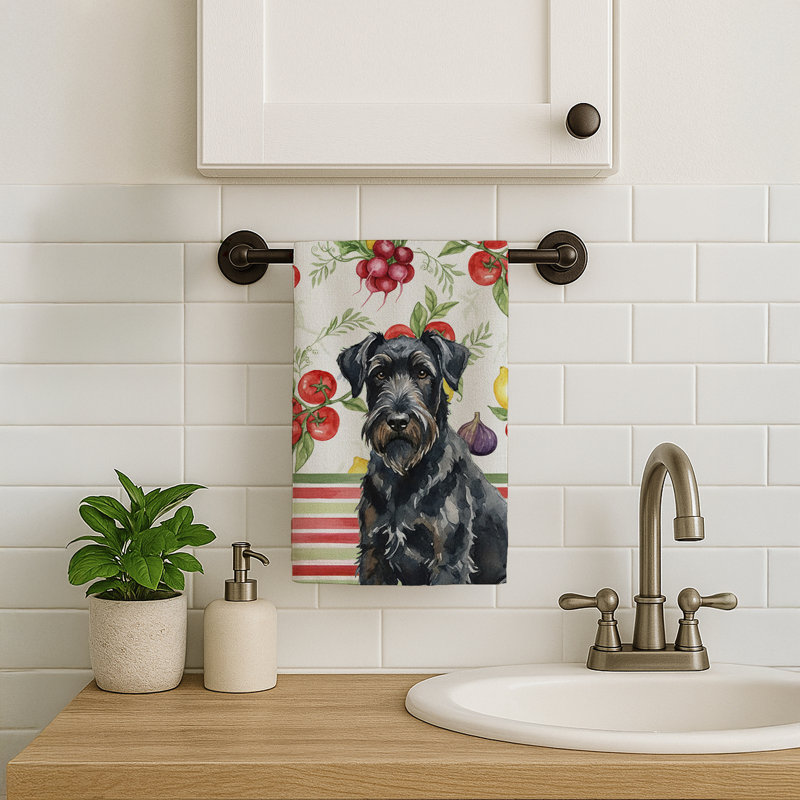 Black Russian Terrier Vegetables Kitchen Towel, Black Russian Terrier