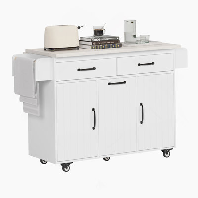43"W Kitchen Island with Trash Can Compartment and Drop Leaf