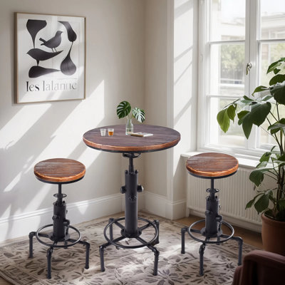 3-Piece Bar Table (32.3"-36.2") & 2 Bar Stools (23.6"-29.5") Set For Pub Kitchen Dining Living Party Bistro Breakfast, Swivel Top, Height Adjustable, by Williston Forge