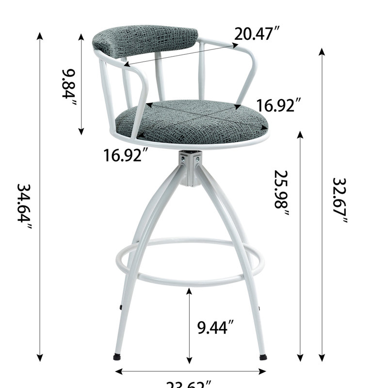 Tabouret de bar de cuisine pivotant de 26 po avec dossier et siège rembourrés, structure en métal, repose-pieds - confortable et élégant, hauteur de comptoir bleue pour un confort ergonomique,