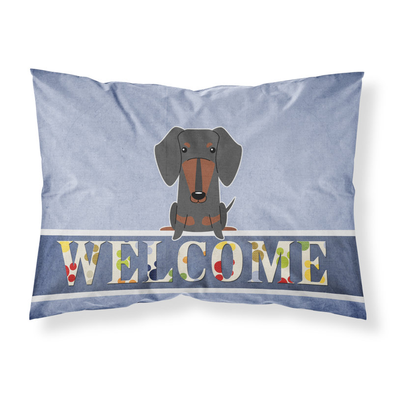 Taie d’oreiller welcome, Teckel noir et brun clair