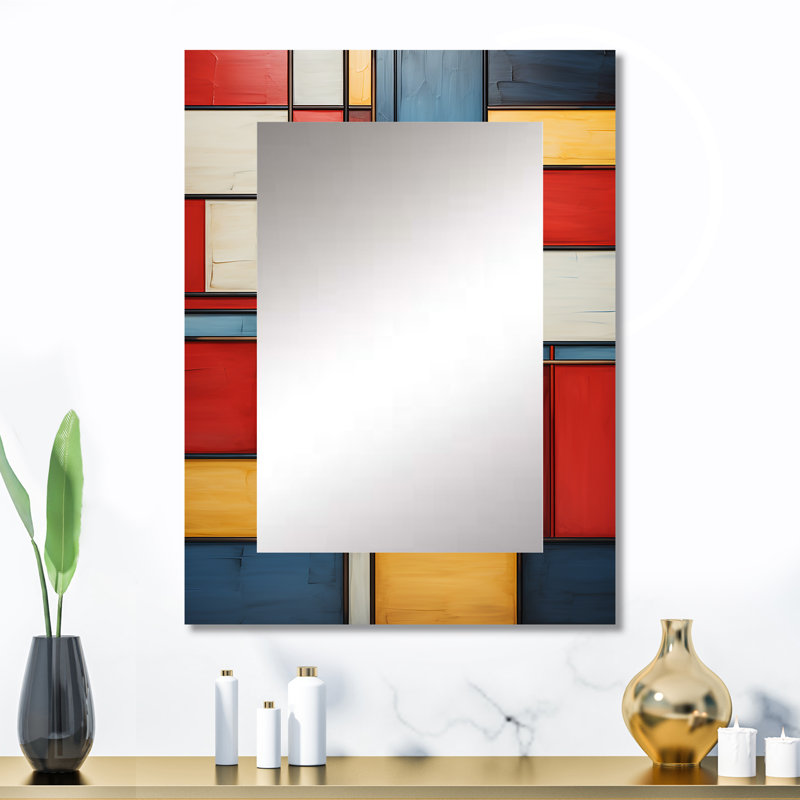 Geometric Abstraction Composition II - Abstract Decorative Mirror On Metal, 32" x 24"